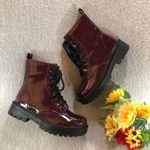 NWT - Soda Burgundy Patent Combat Boots